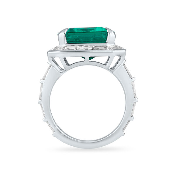 Emerald Octagon-Cut Ring with Diamonds in White Gold